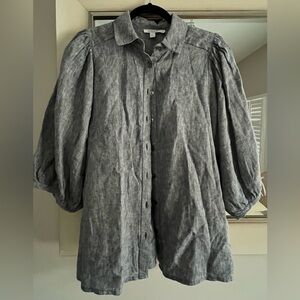 Blue Linen Button-Up Shirt